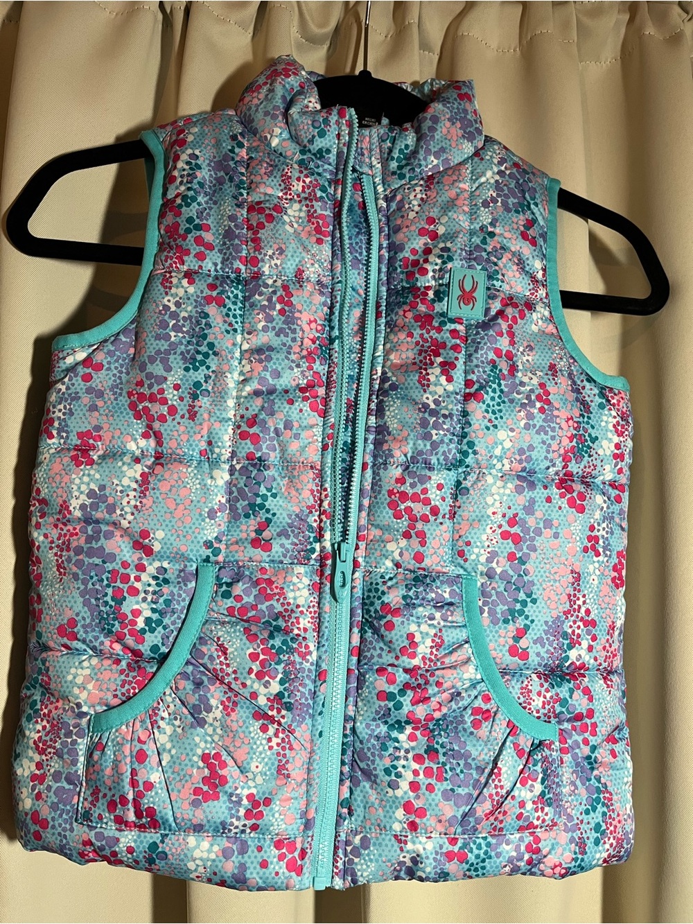 Spyder Girls Aqua Pink Purple Dot Puffer Vest